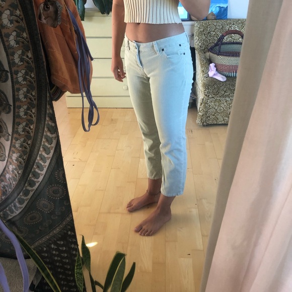 Green corduroy ankle pants, light mint, low waist - Picture 4 of 8